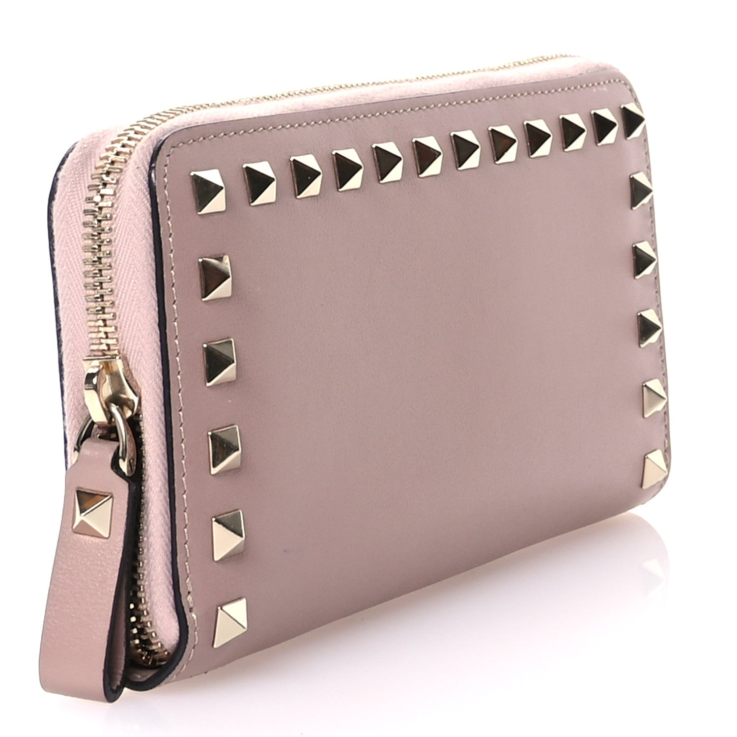 Valentino Garavani Calfskin Rockstud Zip Around Wallet Poudre 3 of 8