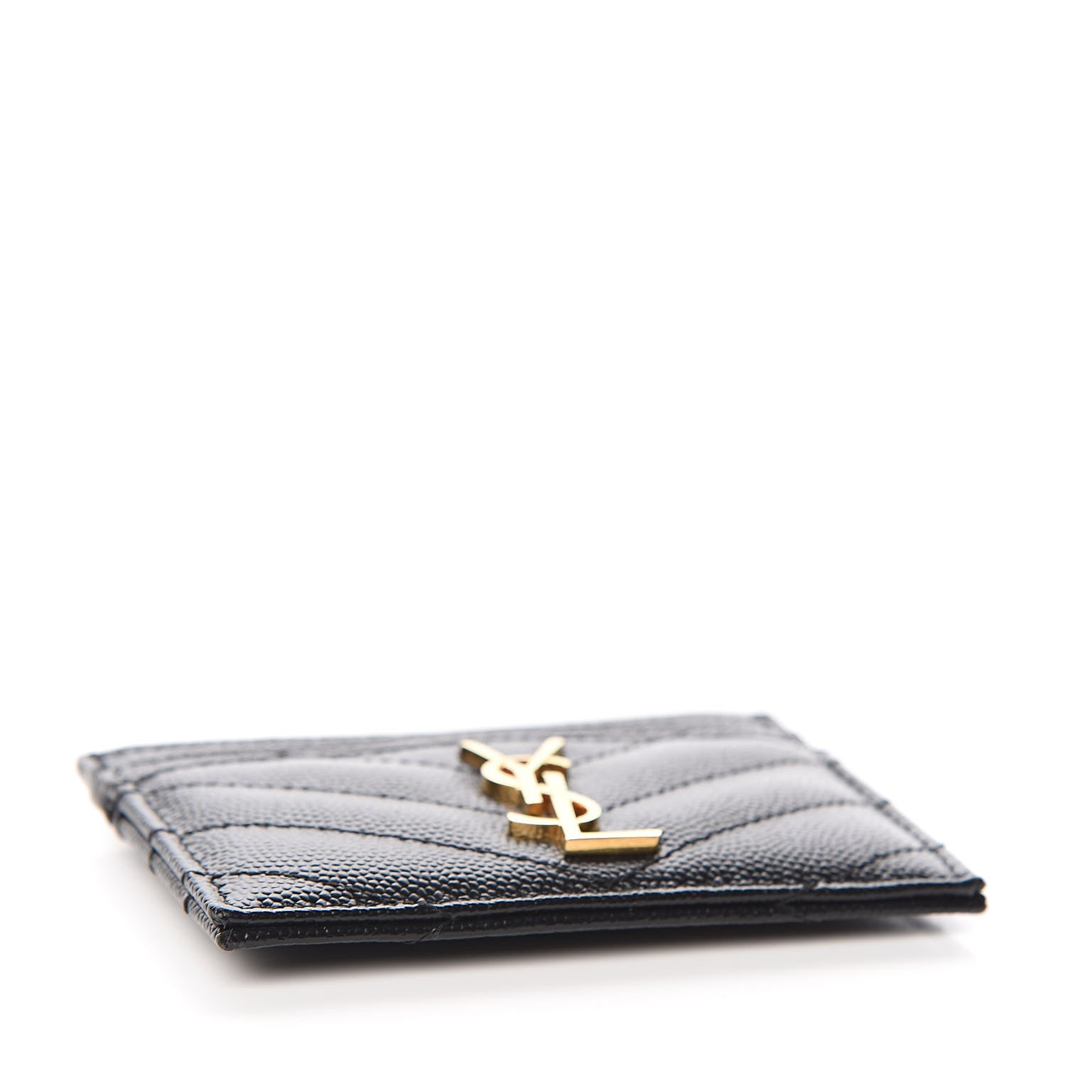 Saint Laurent Grain De Poudre Matelasse Chevron Monogram Credit Card Case Black 4 of 8