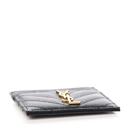 Saint Laurent Grain De Poudre Matelasse Chevron Monogram Credit Card Case Black 4 of 8