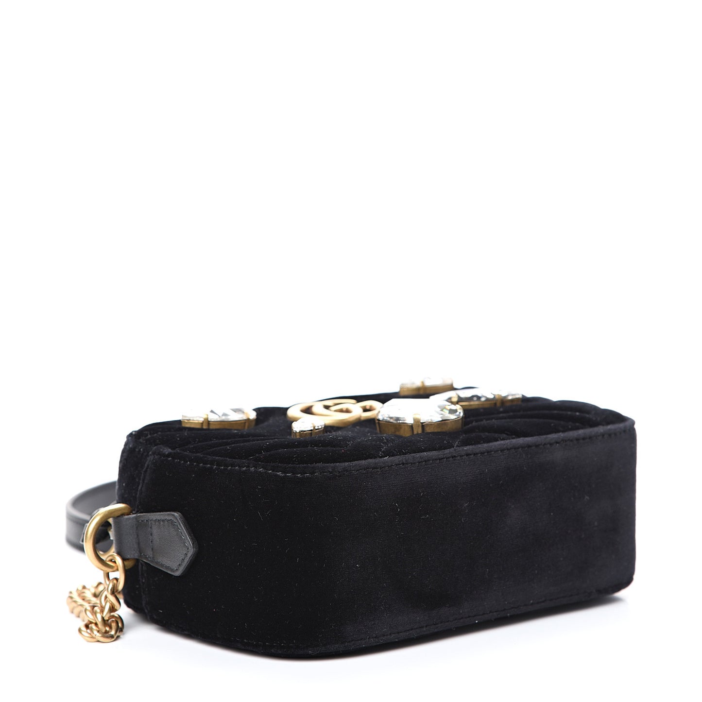 Velvet Matelasse Marquise Crystals Mini GG Marmont Chain Shoulder Bag Black