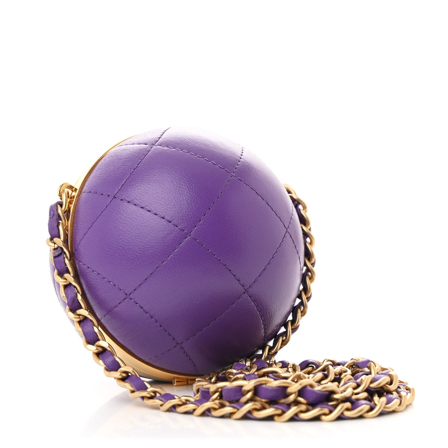 Lambskin CC Minaudiere Sphere Chain Clutch Purple