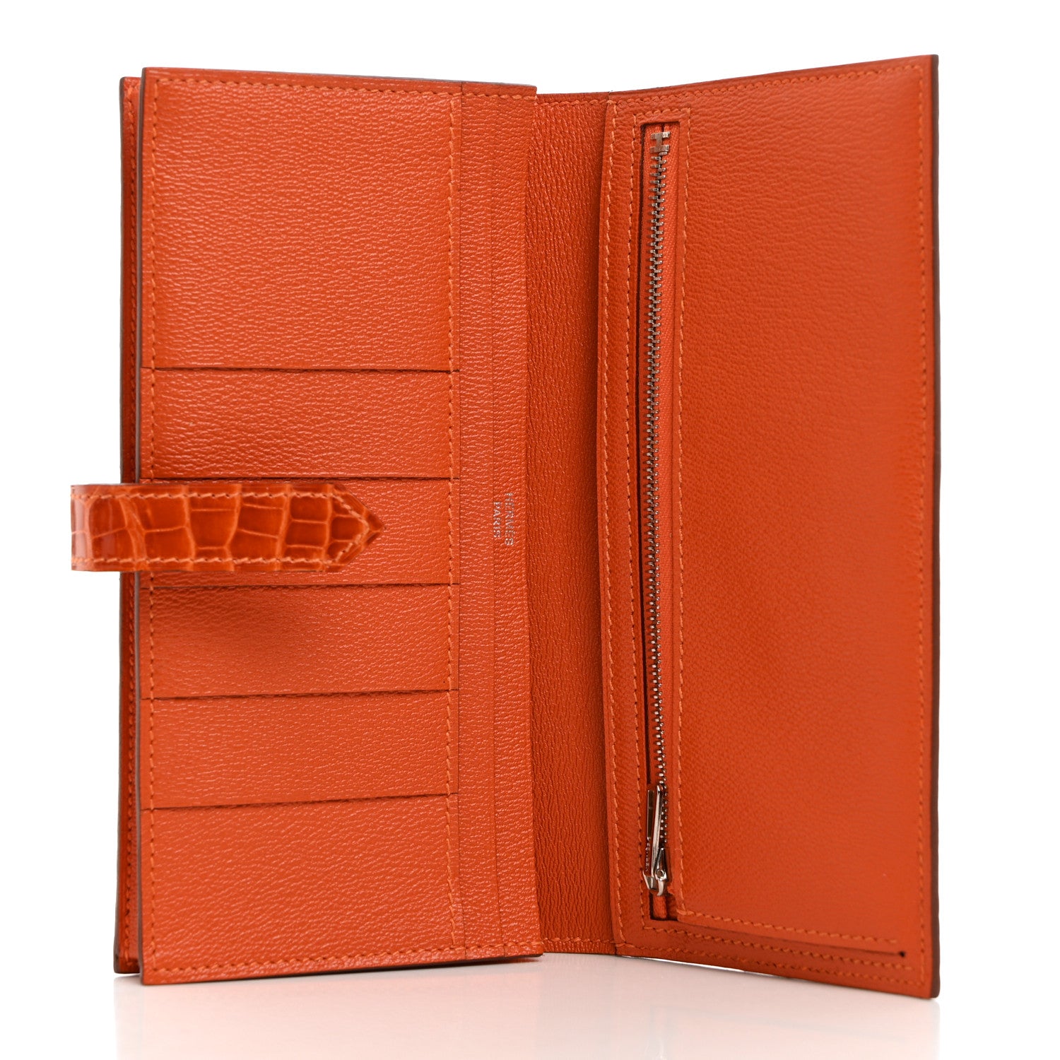Hermes Shiny Alligator Bearn Wallet Orange 5 of 8