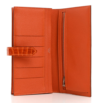 Hermes Shiny Alligator Bearn Wallet Orange 5 of 8
