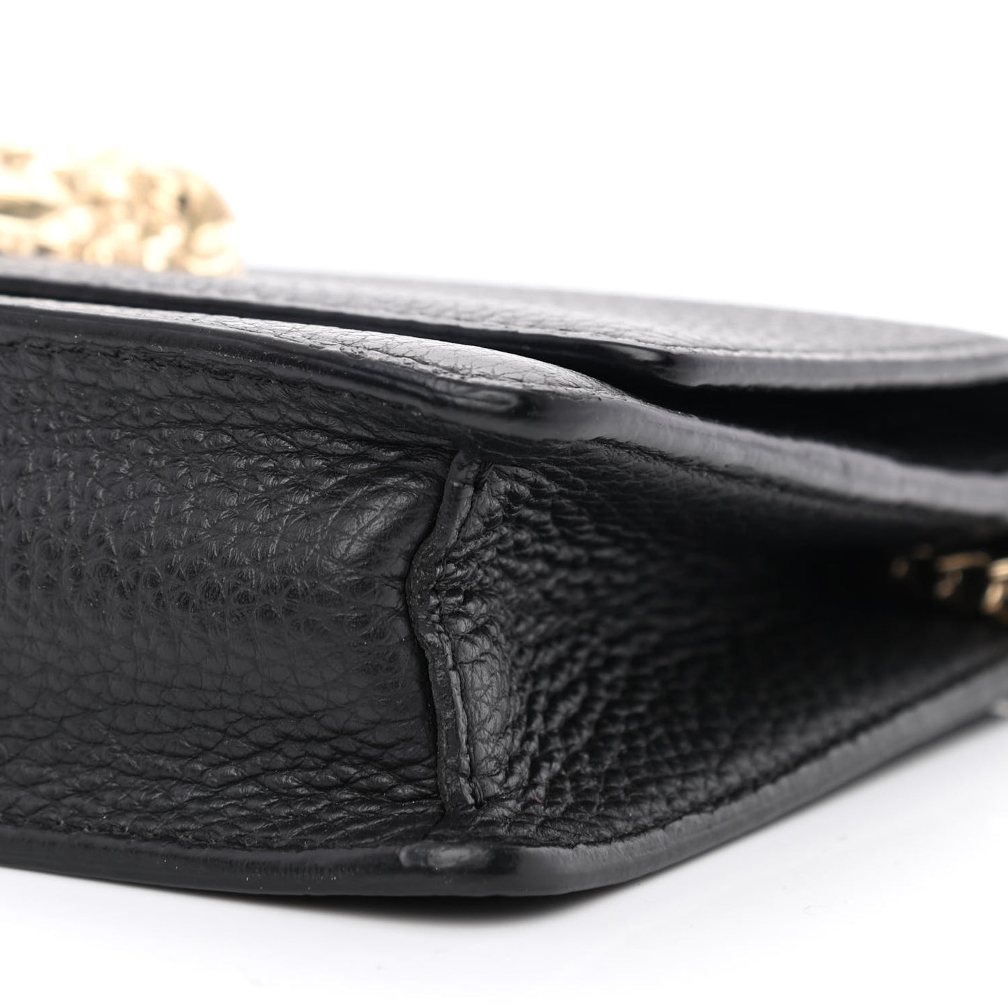 Grained Calfskin Medusa Wallet On Chain Black