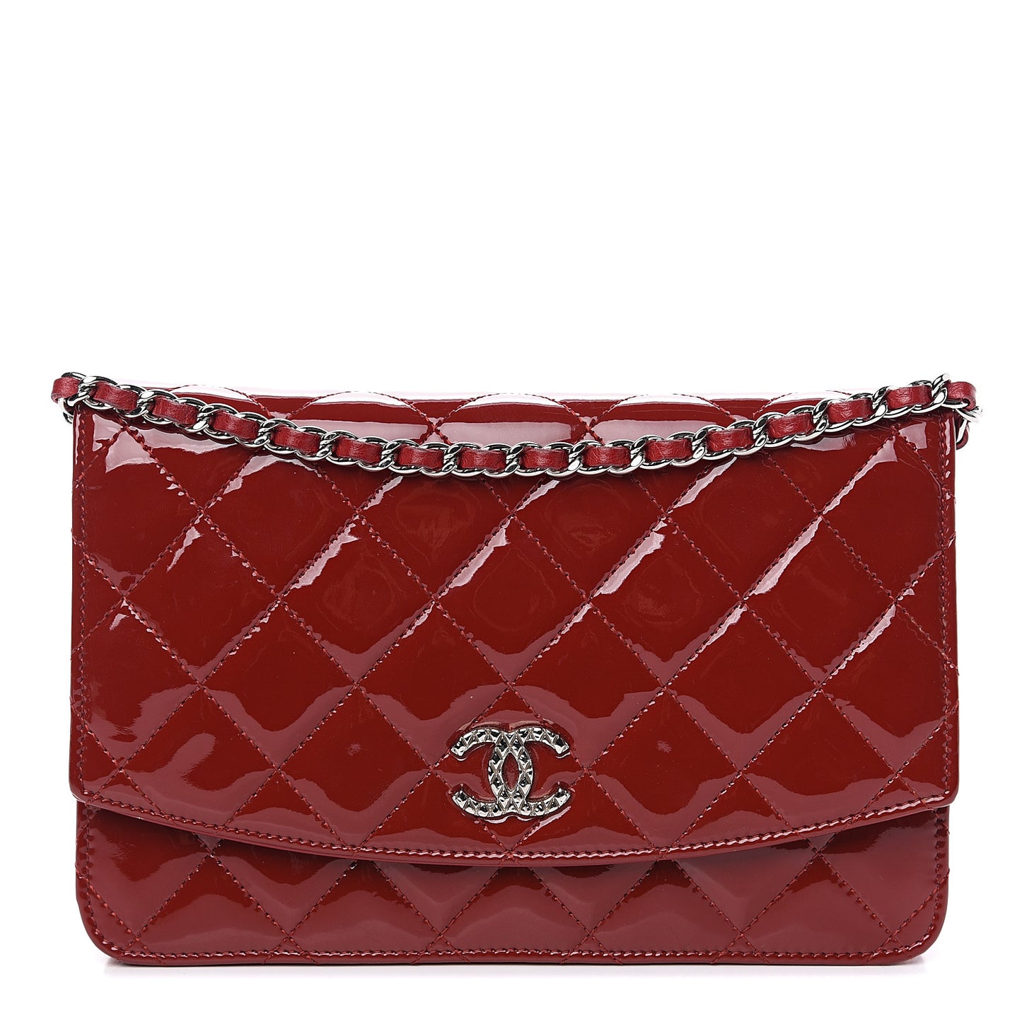 Patent Quilted Brilliant Wallet On Chain WOC Red