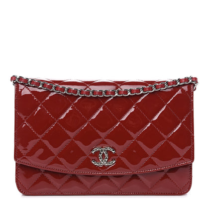 Chanel Patent Quilted Brilliant Wallet On Chain WOC Red 1 of 9