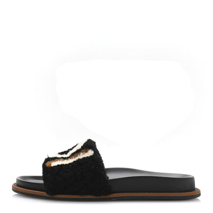 Fendi Shearling Logo Slide Sandals 38 Black Latte Brownie 1 of 8