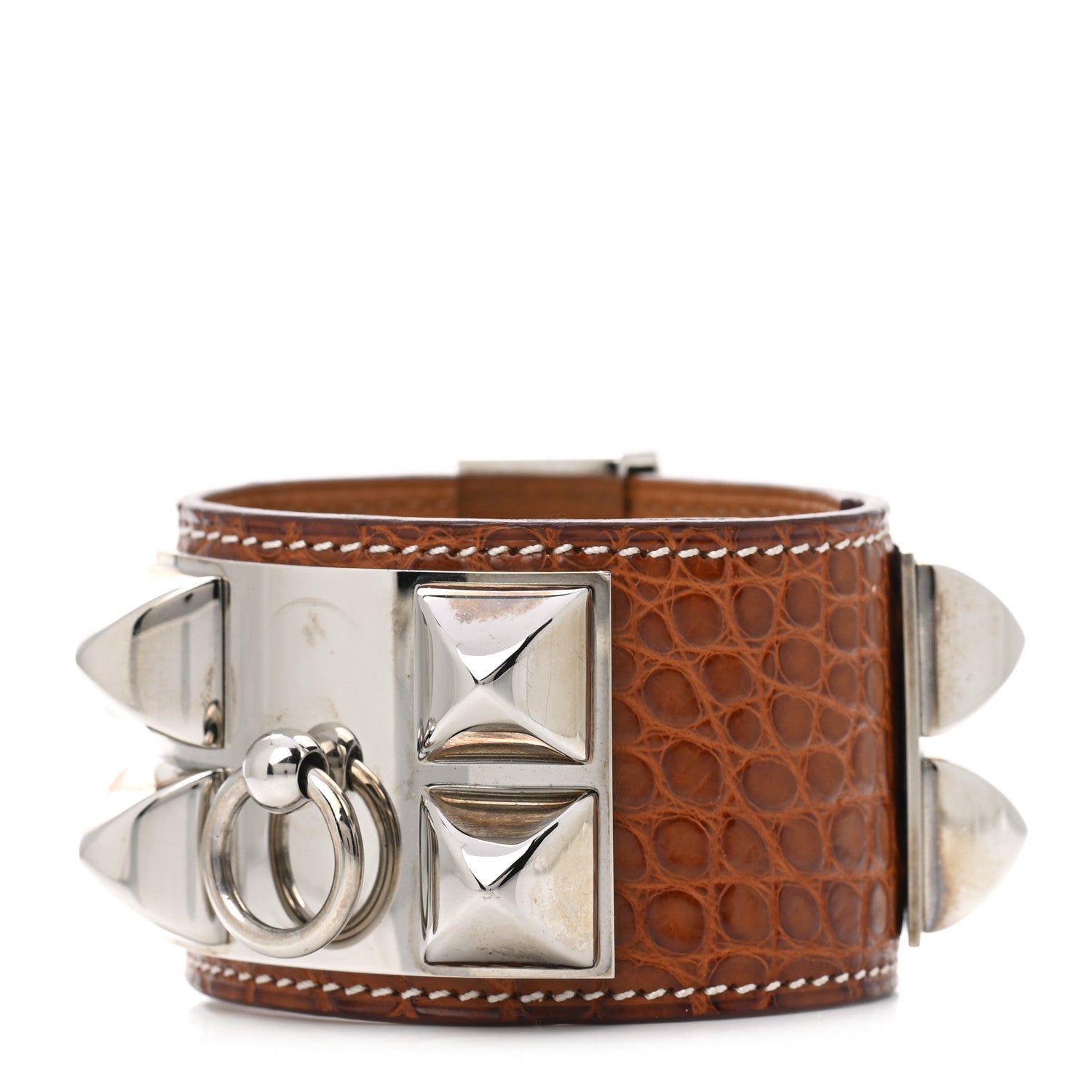 Hermes Shiny Alligator Collier De Chien CDC Bracelet Fauve 1 of 8