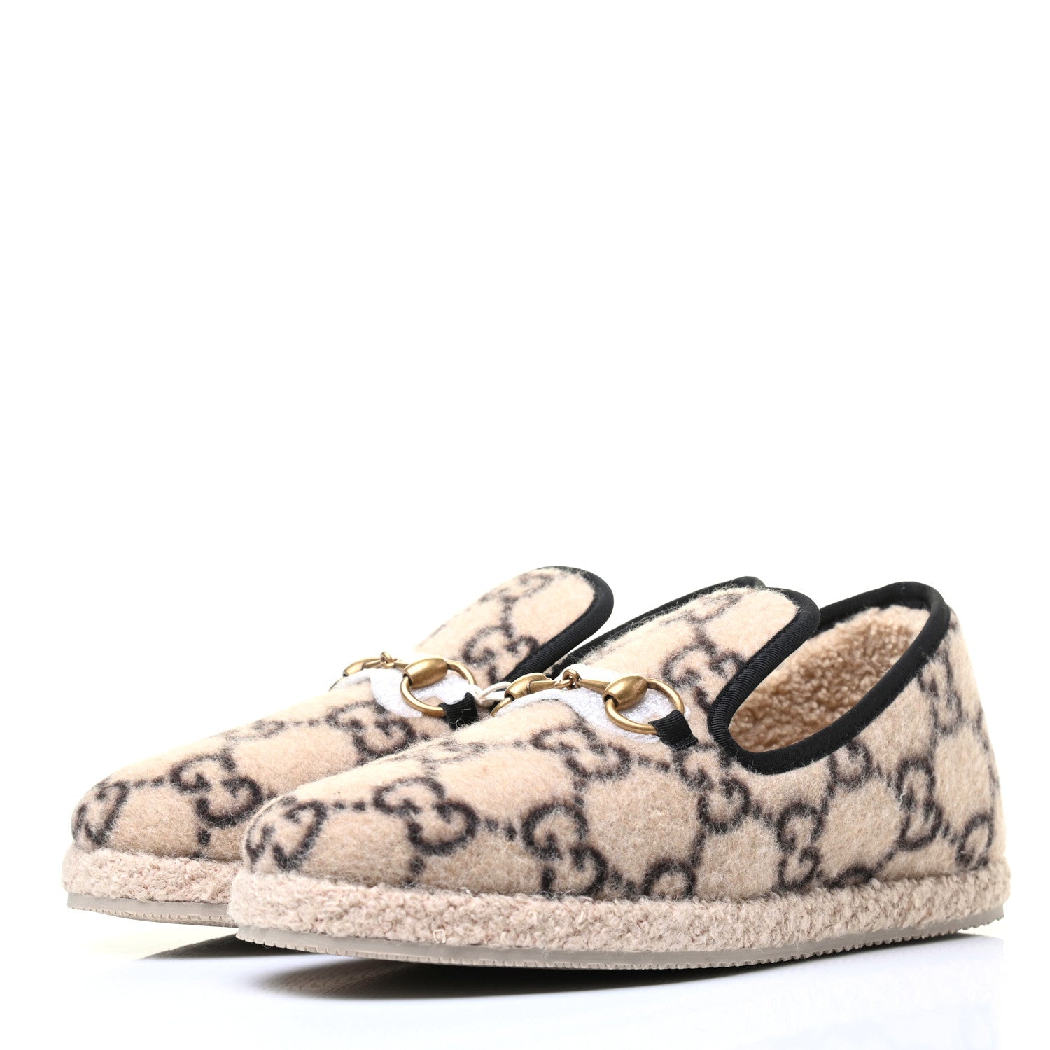 Gucci Covered Wool GG Monogram Womens Fria Horsebit Loafers 37.5 Beige Ebony Black Butterscotch 3 of 8