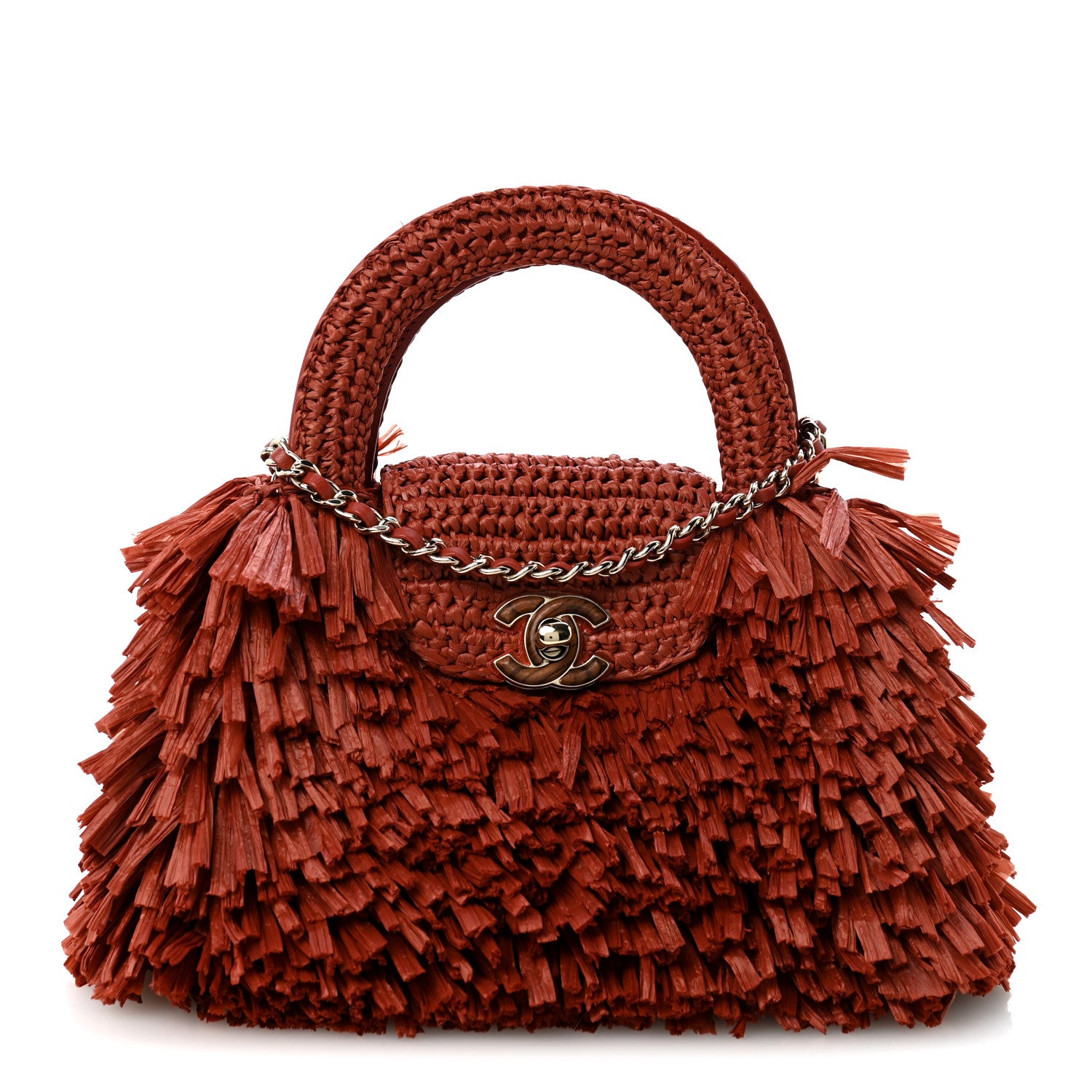 Chanel Raffia Fringe Nano Kelly Shopper Red 1 of 12