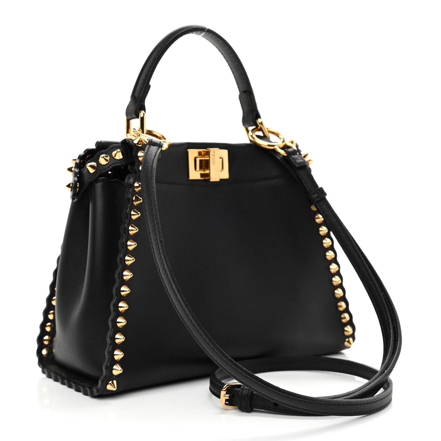 Vitello Seta Shiny Nappa Scalloped Studded Mini Peekaboo Iconic Satchel Black