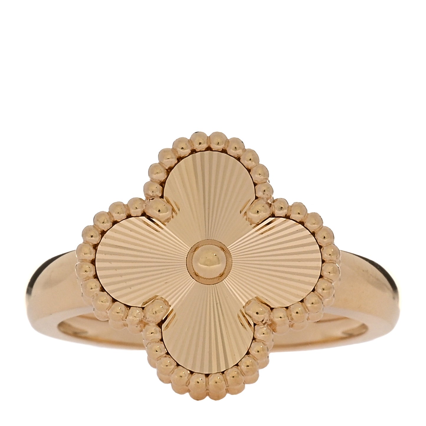 18K Yellow Gold Guilloche Vintage Alhambra Ring 56 7.75