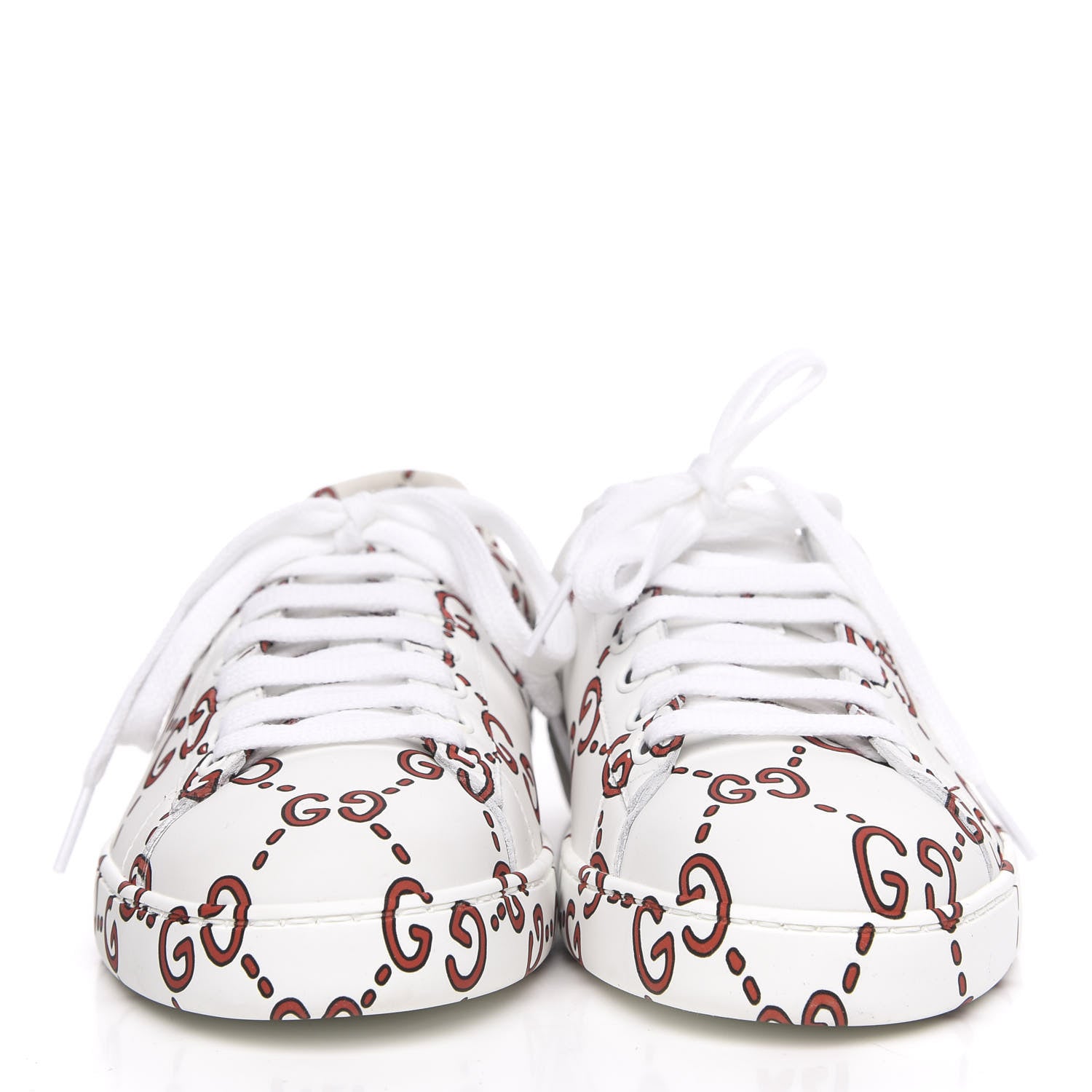 Gucci Calfskin GucciGhost Print Mens Ace Sneakers 7 White Hibiscus Red 2 of 9