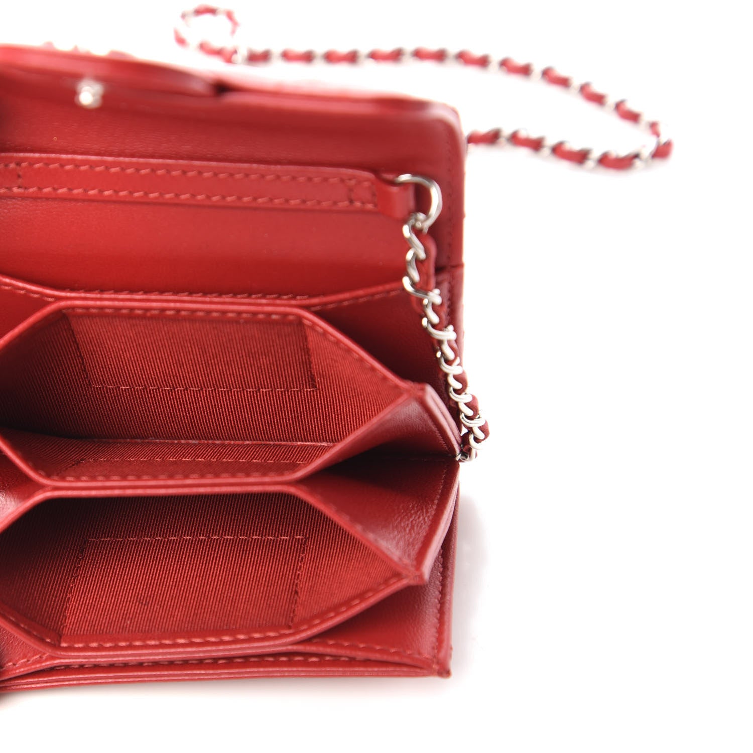Chanel Lambskin Quilted Flap Card Holder On Chain Red 5 of 11