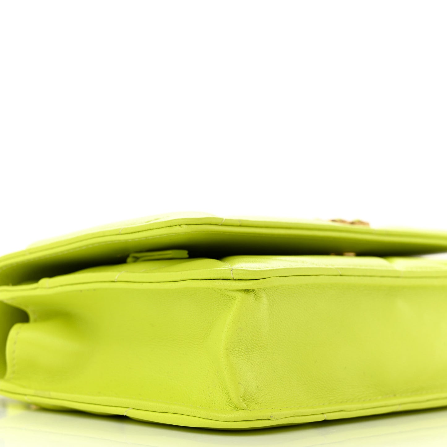 Shiny Lambskin Quilted Chanel 19 Wallet On Chain WOC Neon Yellow