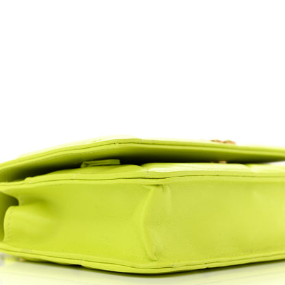 Chanel Shiny Lambskin Quilted Chanel 19 Wallet On Chain WOC Neon Yellow 10 of 14