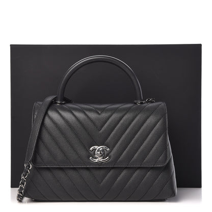 Chanel Caviar Chevron Quilted Small Coco Handle Flap Dark Grey 11 of 11