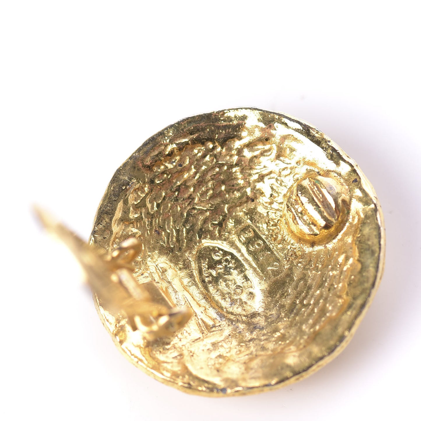 Metal Quilted CC Round Clip On Earrings Gold