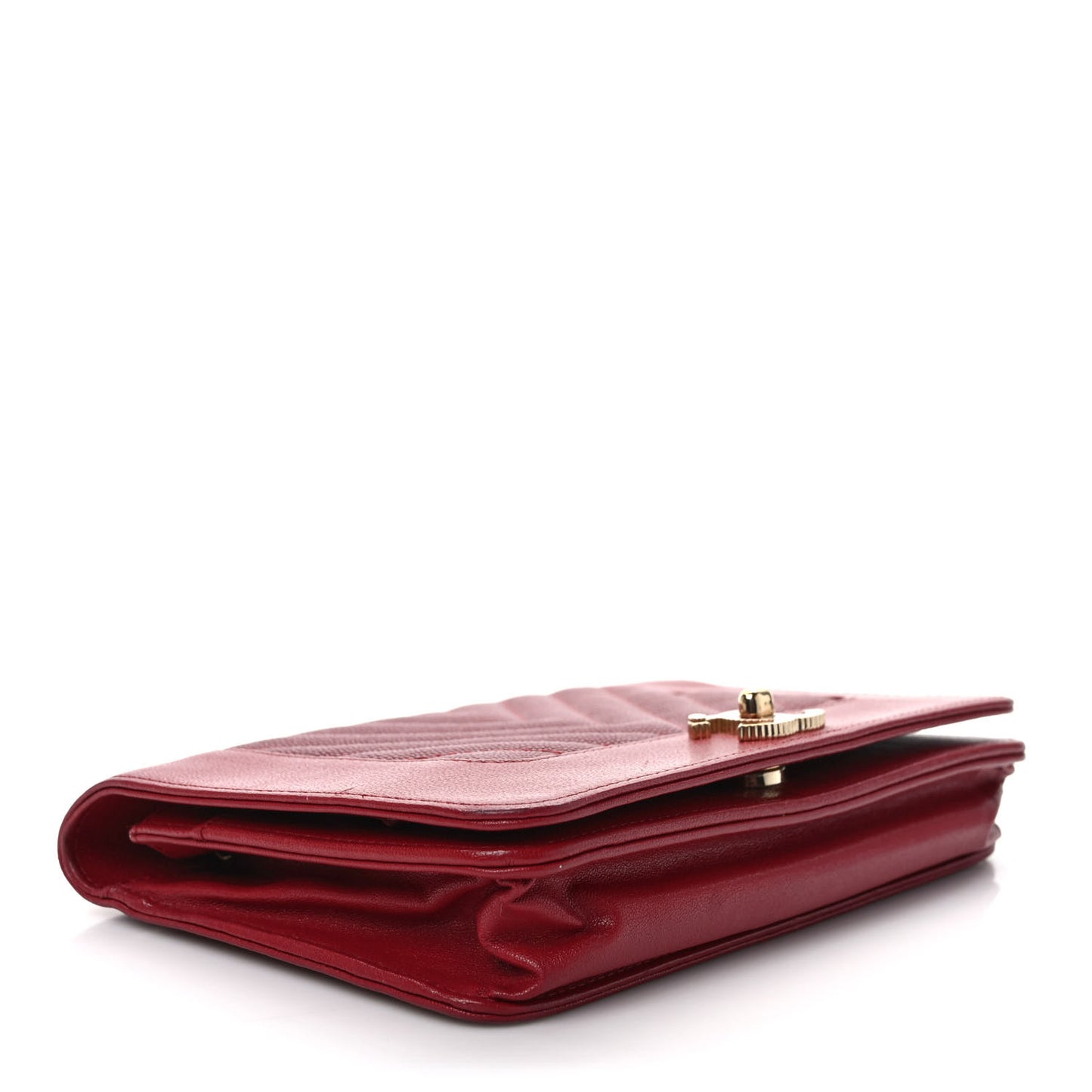 Sheepskin Caviar Chevron Quilted Vintage Mademoiselle Wallet On Chain WOC Red