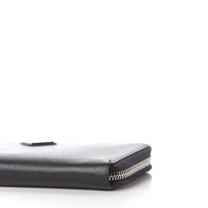 Prada Saffiano Metal Large Zip Around Travel Wallet Black 8 of 10