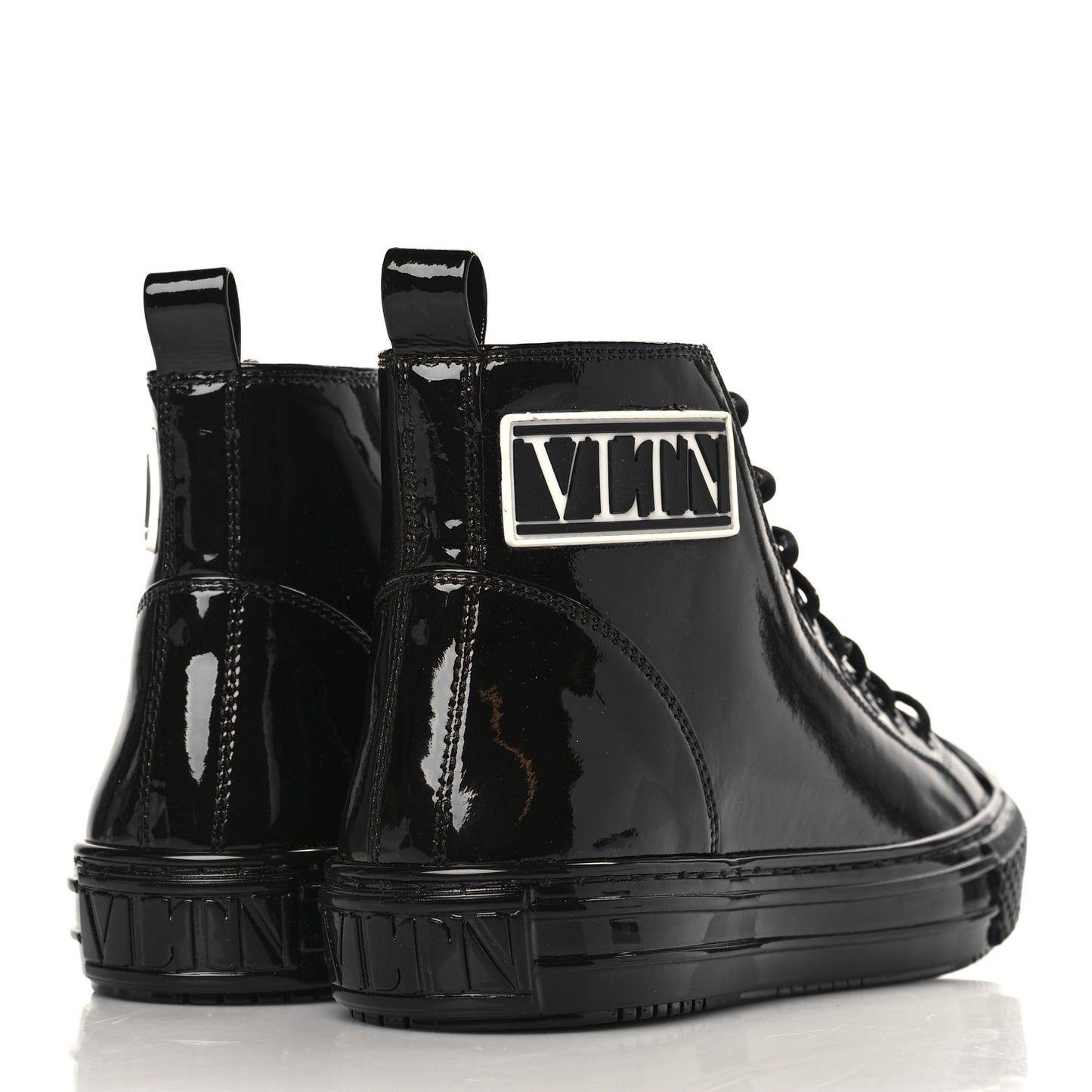 Patent Calfskin Womens VLTN High Top Sneakers 38 Black