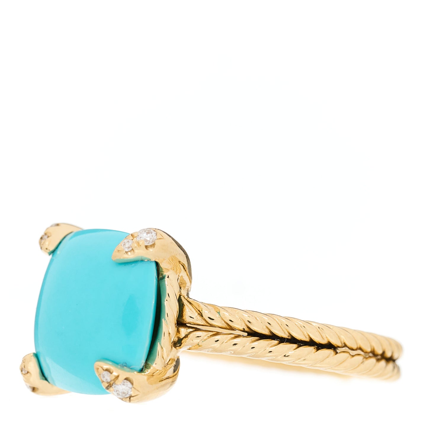 18K Yellow Gold Diamond Turquoise 11mm Chatelaine Ring 54 6.75