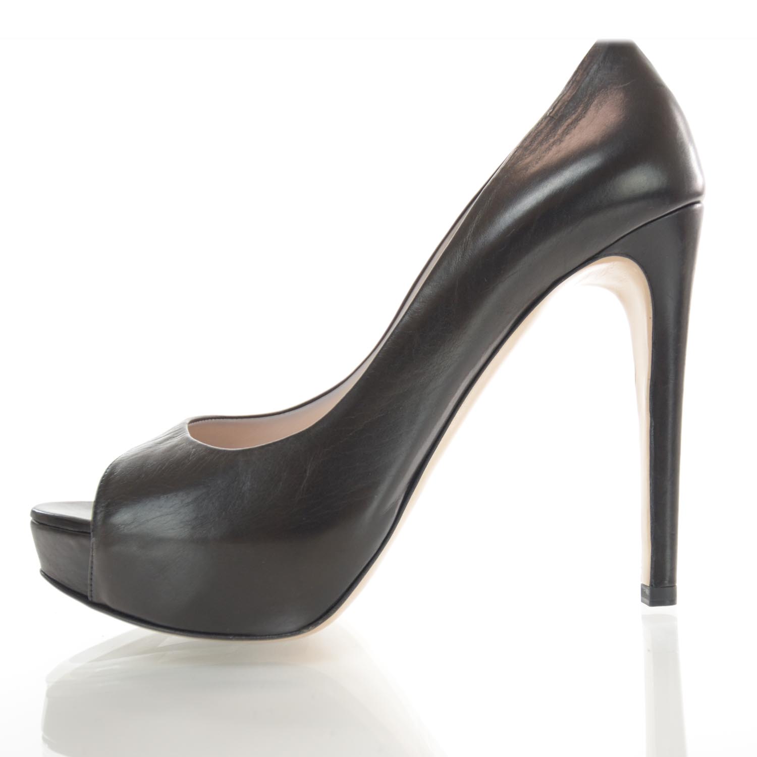 Miu Miu Leather Peep Toe Pumps 38 Black 1 of 6