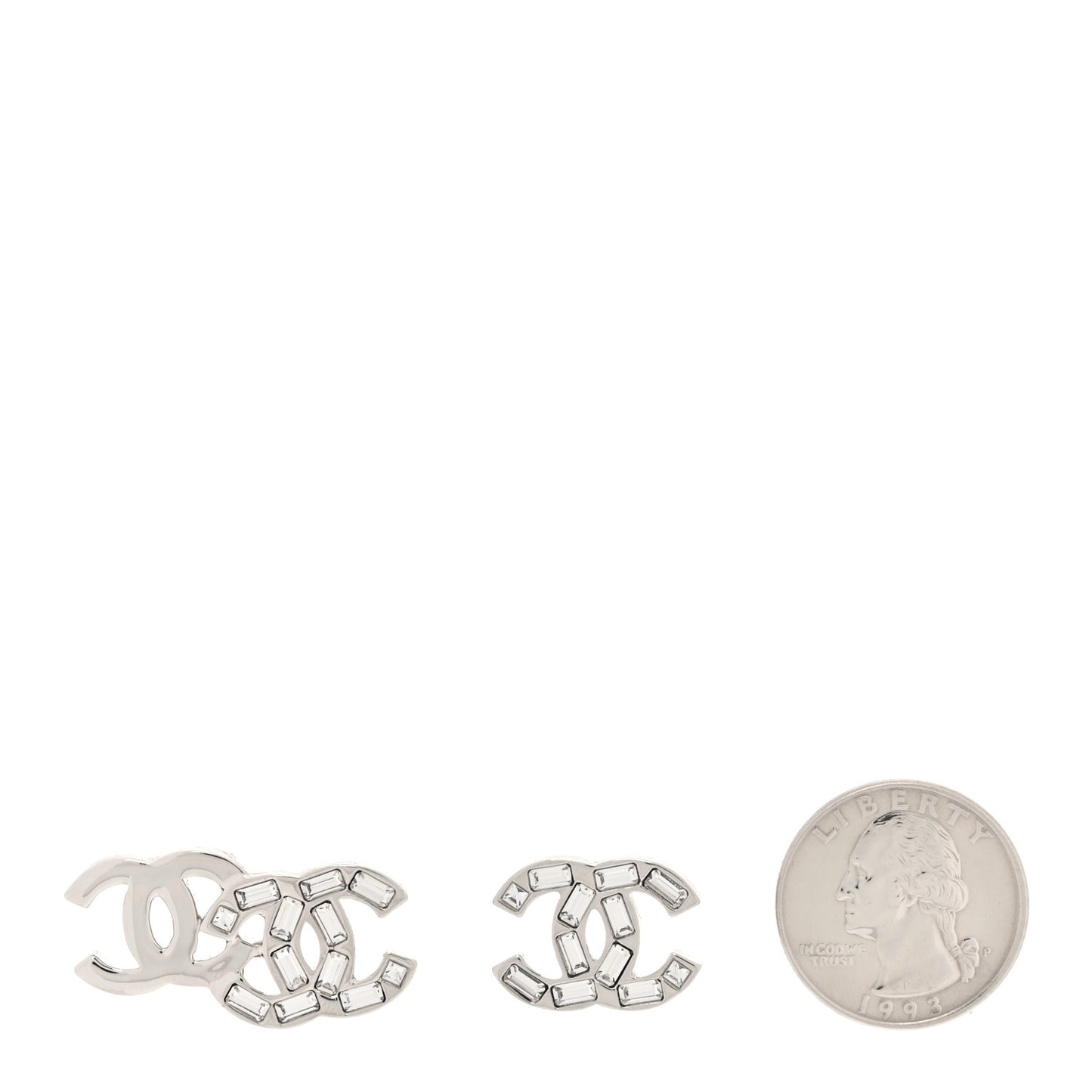 Baguette Crystal Double CC Earrings Silver