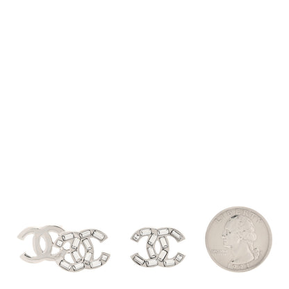 Chanel Baguette Crystal Double CC Earrings Silver 2 of 5