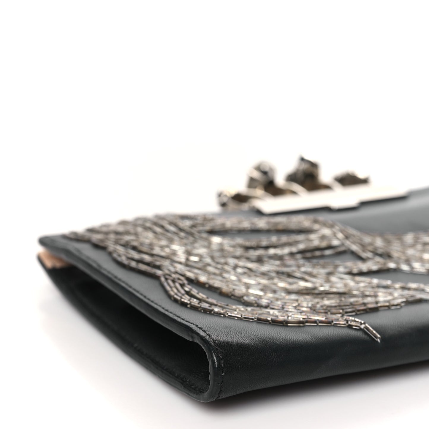 Calfskin Embellished Knuckle Flat Clutch Clutch Black