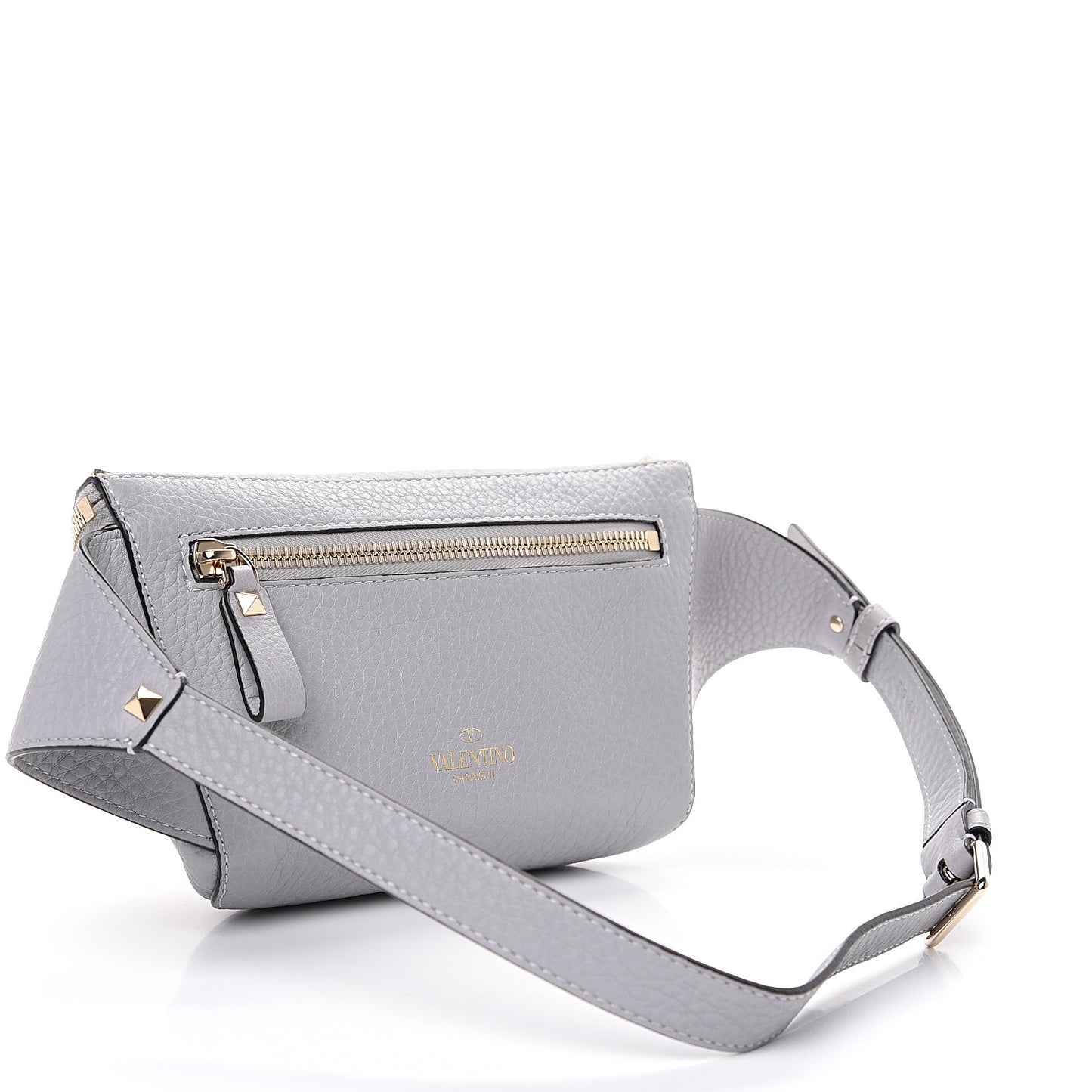 Grained Calfskin Rockstud Belt Bag 85 Pastel Grey