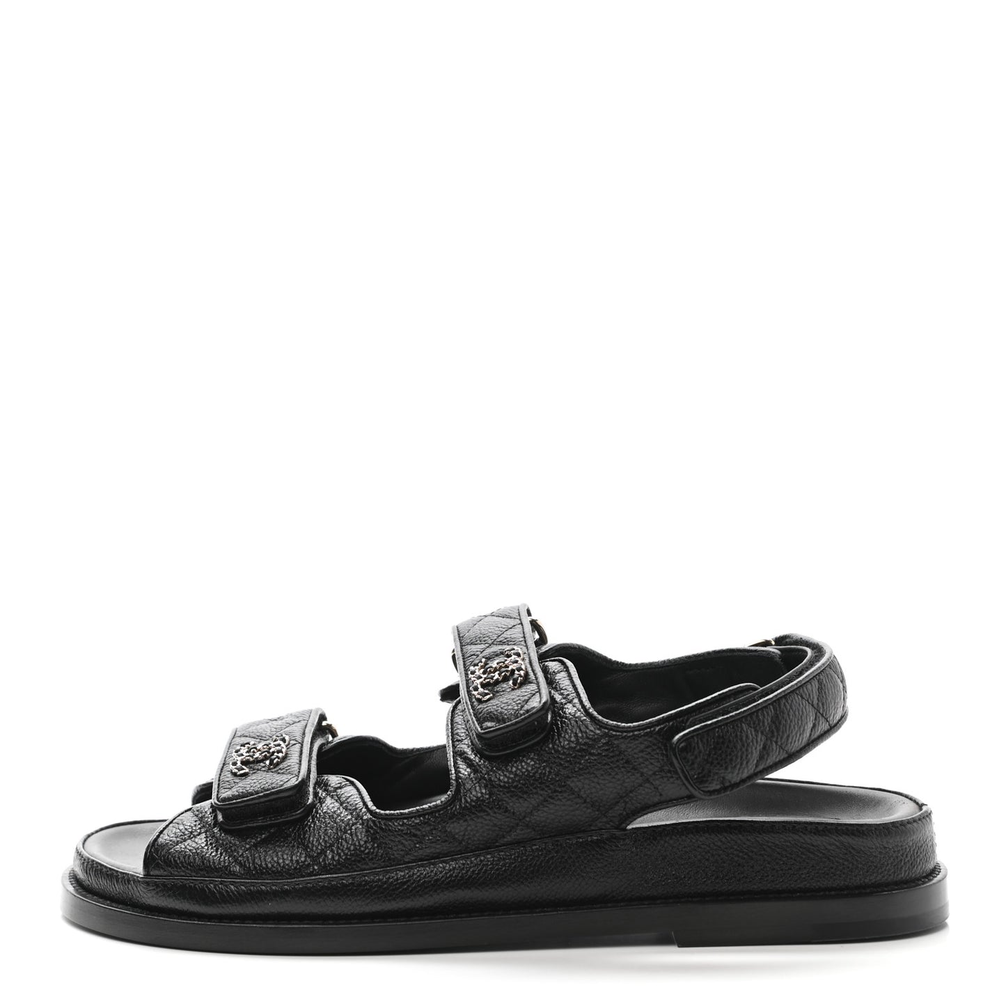 Grained Calfskin Velcro Dad Sandals 39 Black