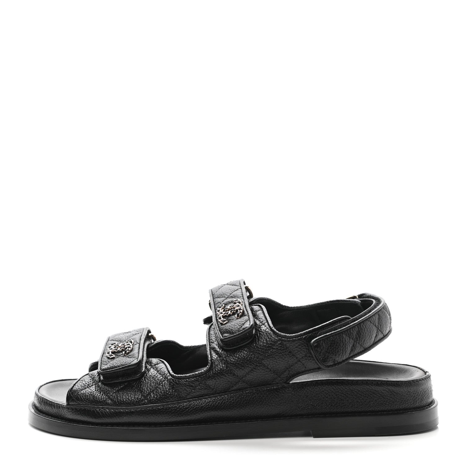 Chanel Grained Calfskin Velcro Dad Sandals 39 Black 1 of 8
