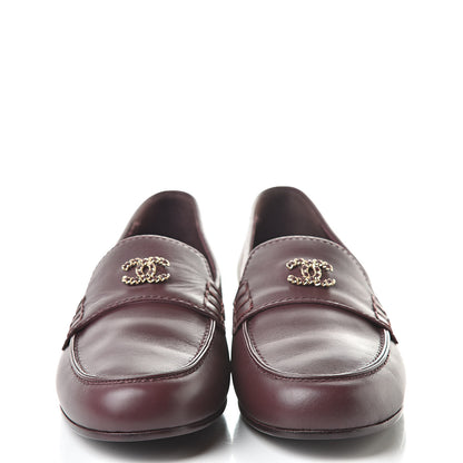 Chanel Calfskin CC Chain Mocassin Loafers 38 Burgundy 2 of 10