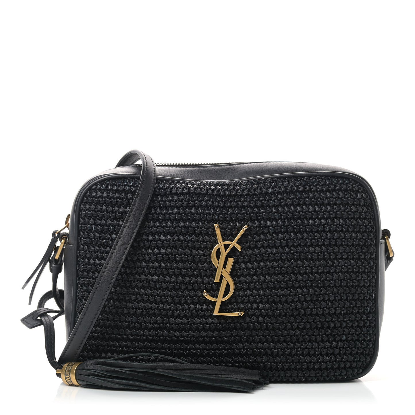 Raffia Canvas Monogram Lou Camera Bag Black