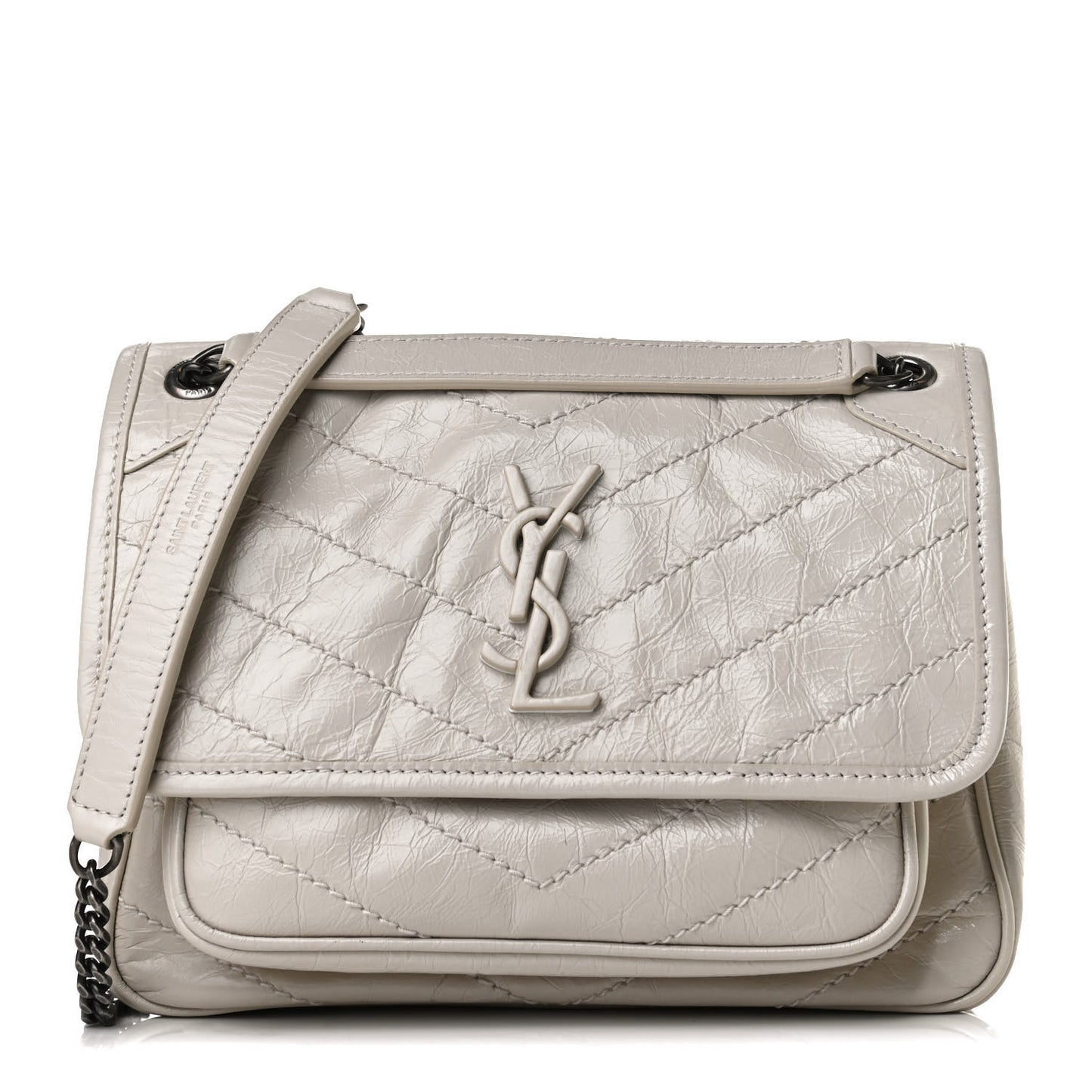 Crinkled Calfskin Matelasse Monogram Baby Niki Chain Satchel Crema Soft
