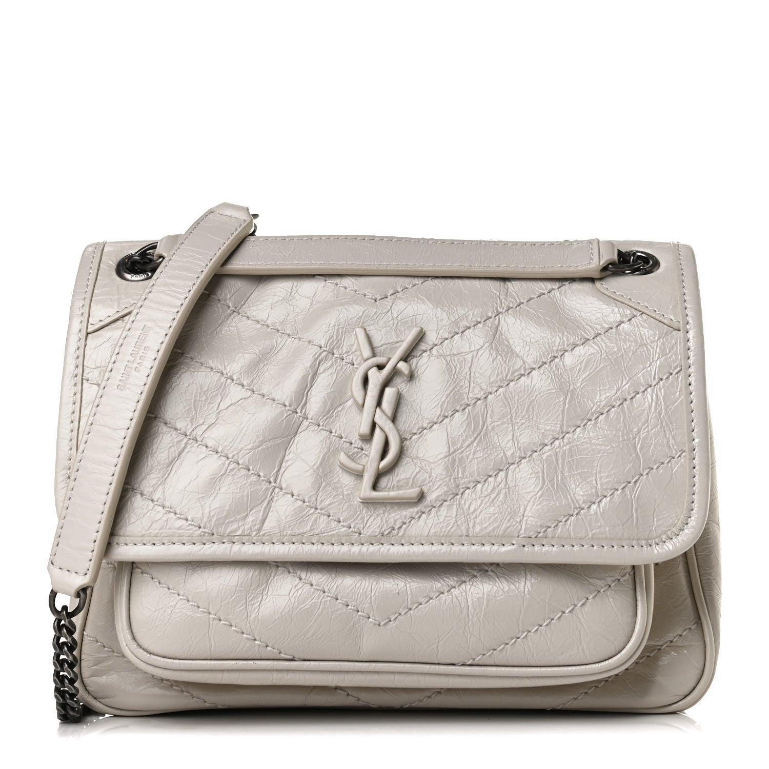 Saint Laurent Crinkled Calfskin Matelasse Monogram Baby Niki Chain Satchel Crema Soft 1 of 14