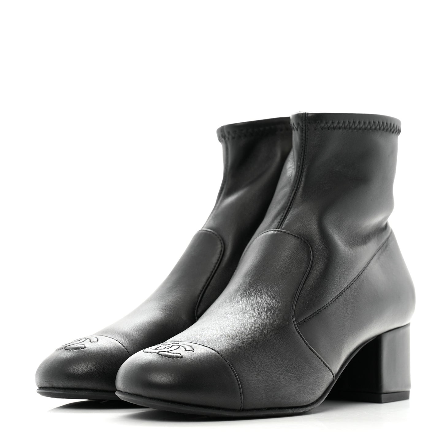 Stretch Lambskin Cap Toe CC Short Boots 37 Black