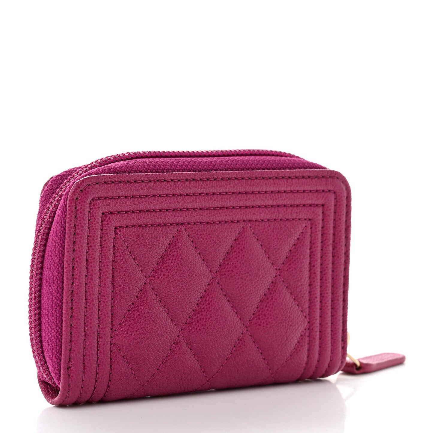 Caviar Quilted Boy Zip Around Coin Purse Wallet Fuchsia