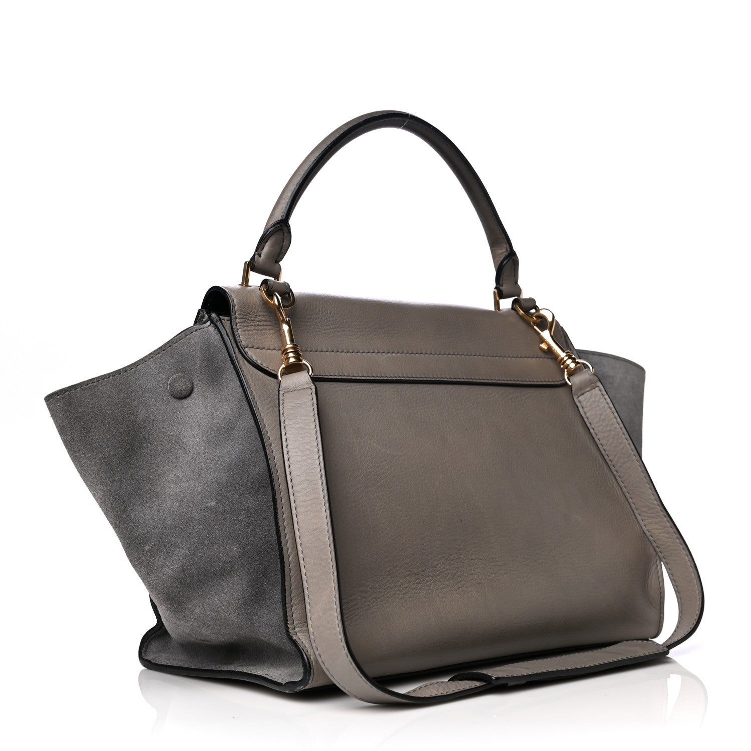 Celine Drummed Calfskin Suede Medium Trapeze Almond 2 of 14