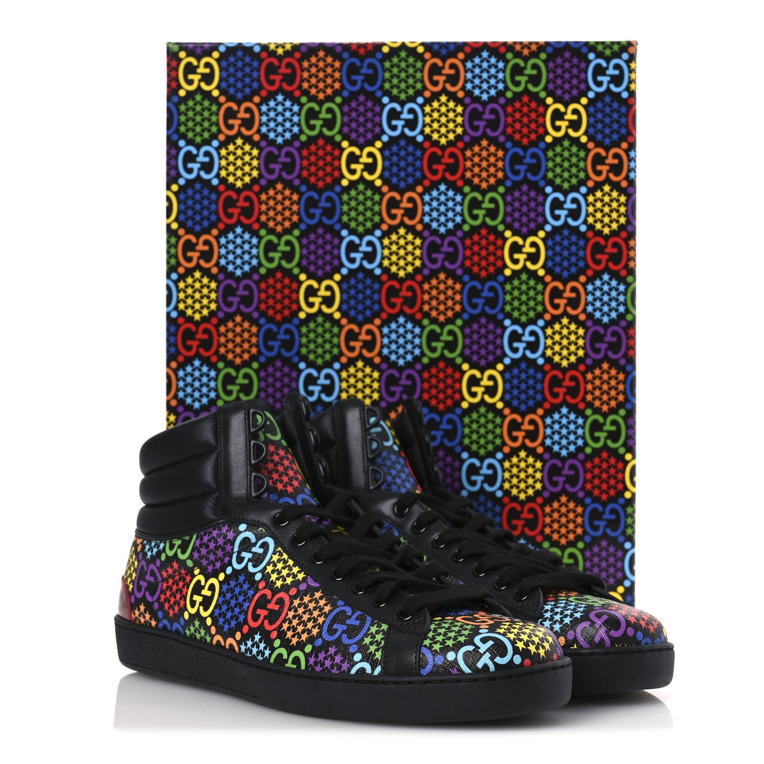 Gucci GG Supreme Monogram Psychedelic Mens High Top Sneakers 9 Black Multicolor 11 of 11