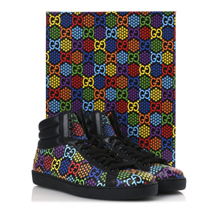 Gucci GG Supreme Monogram Psychedelic Mens High Top Sneakers 9 Black Multicolor 11 of 11