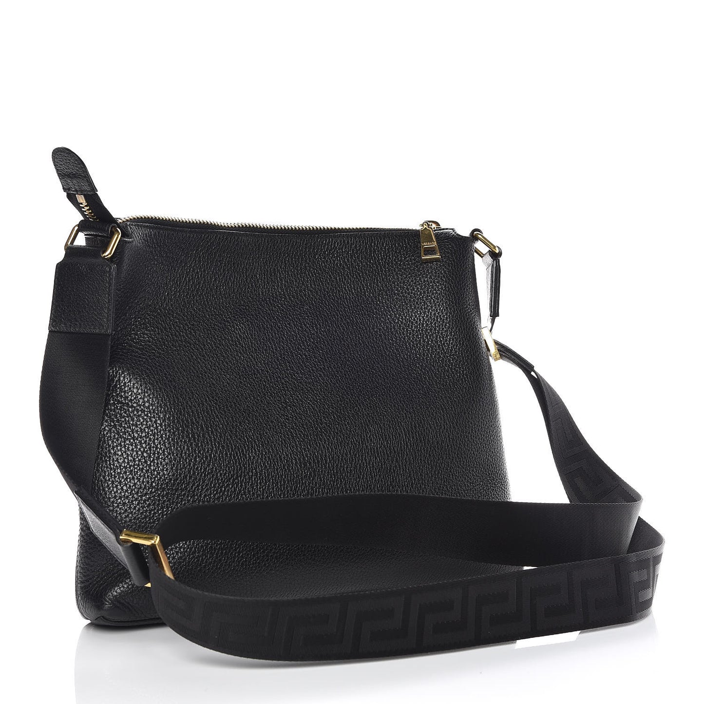 Grained Calfskin Medusa Head Messenger Bag Black