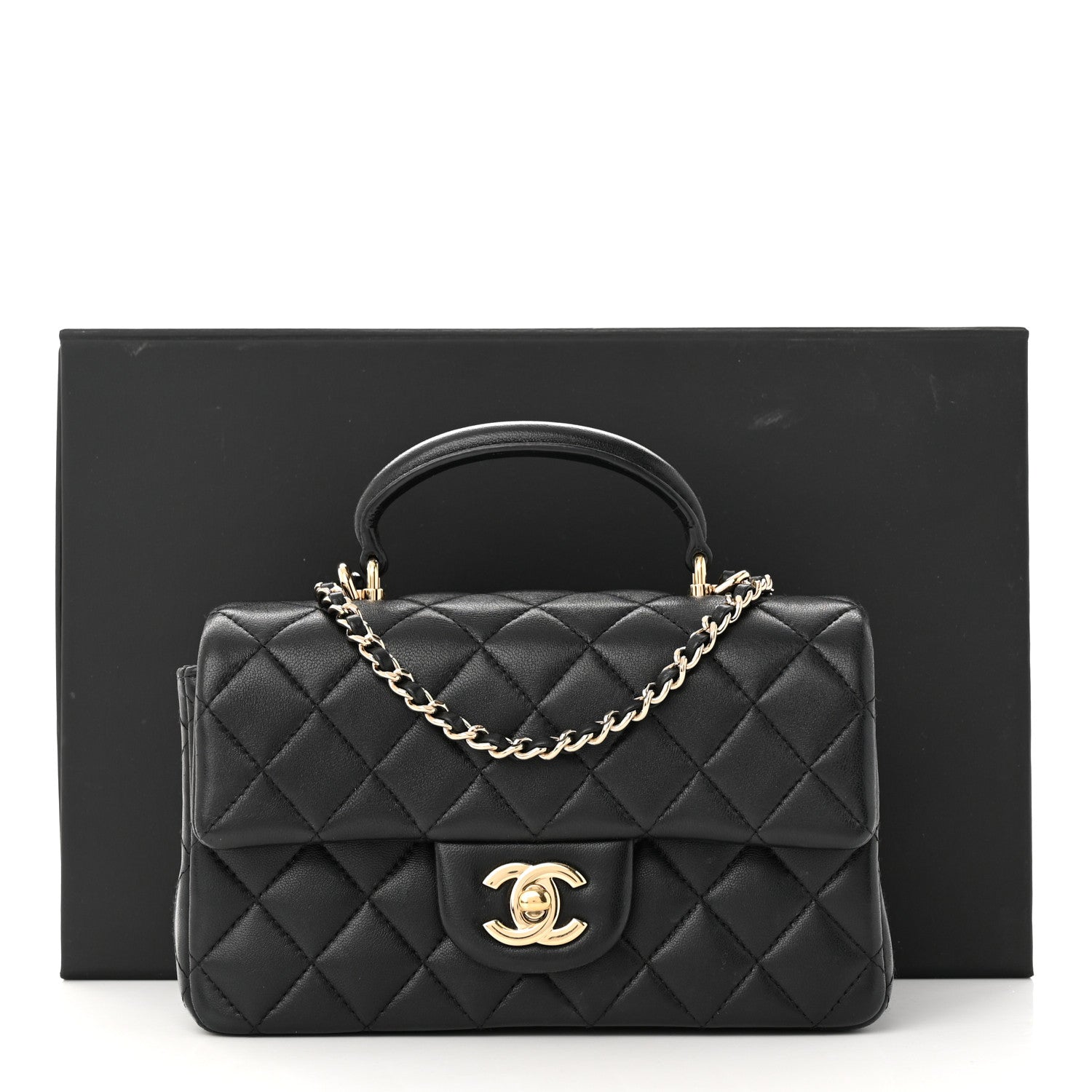 Chanel Lambskin Quilted Mini Top Handle Rectangular Flap Black 14 of 14