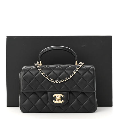 Chanel Lambskin Quilted Mini Top Handle Rectangular Flap Black 14 of 14