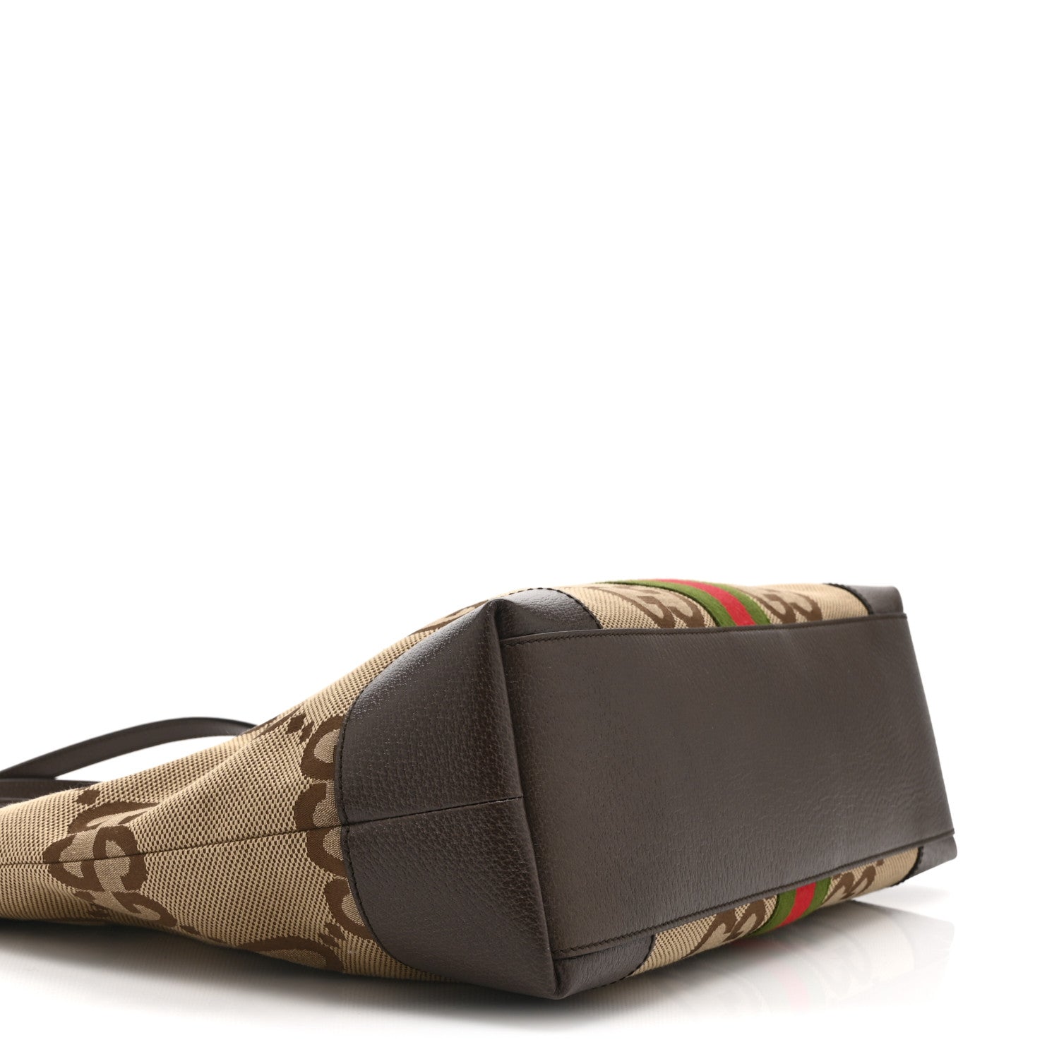 Gucci Monogram Jumbo GG Textured Dollar Calfskin Web Medium Ophidia Shopping Tote Camel Ebony 10 of 11