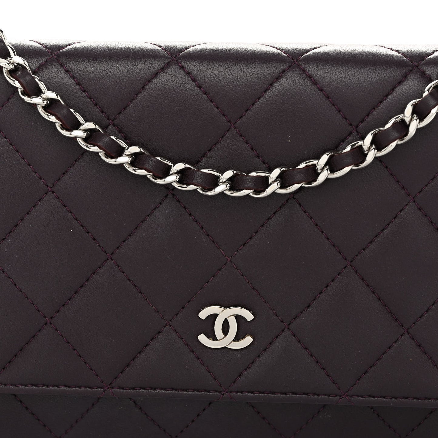 Lambskin Quilted Wallet On Chain WOC Purple
