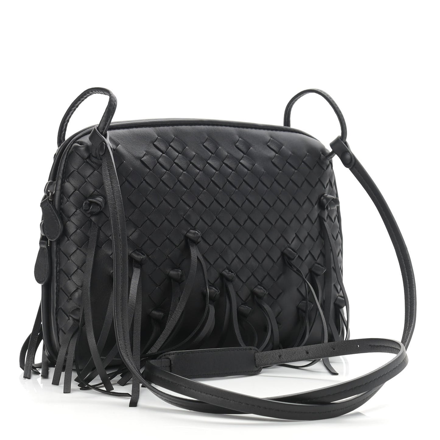 Nappa Intrecciato Fringe Nodini Crossbody Messenger Black