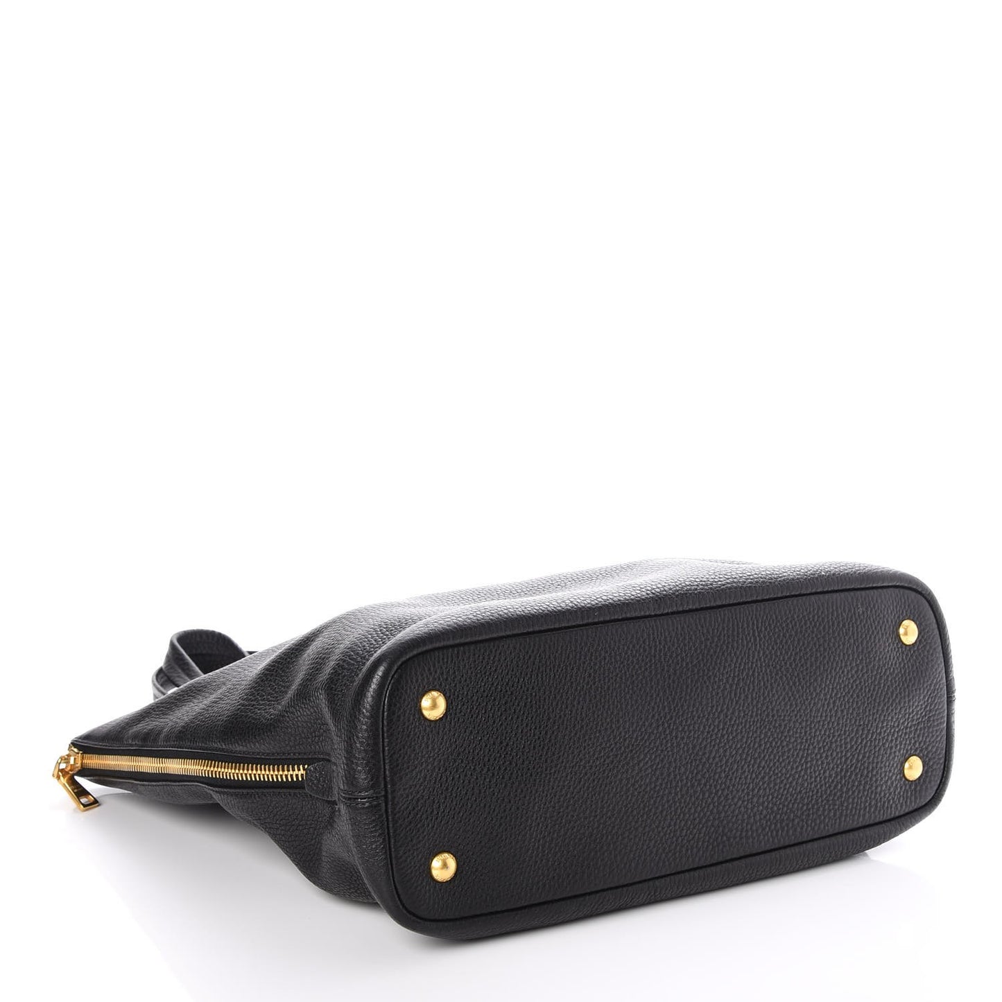 Vitello Daino Side Zip Tote Black