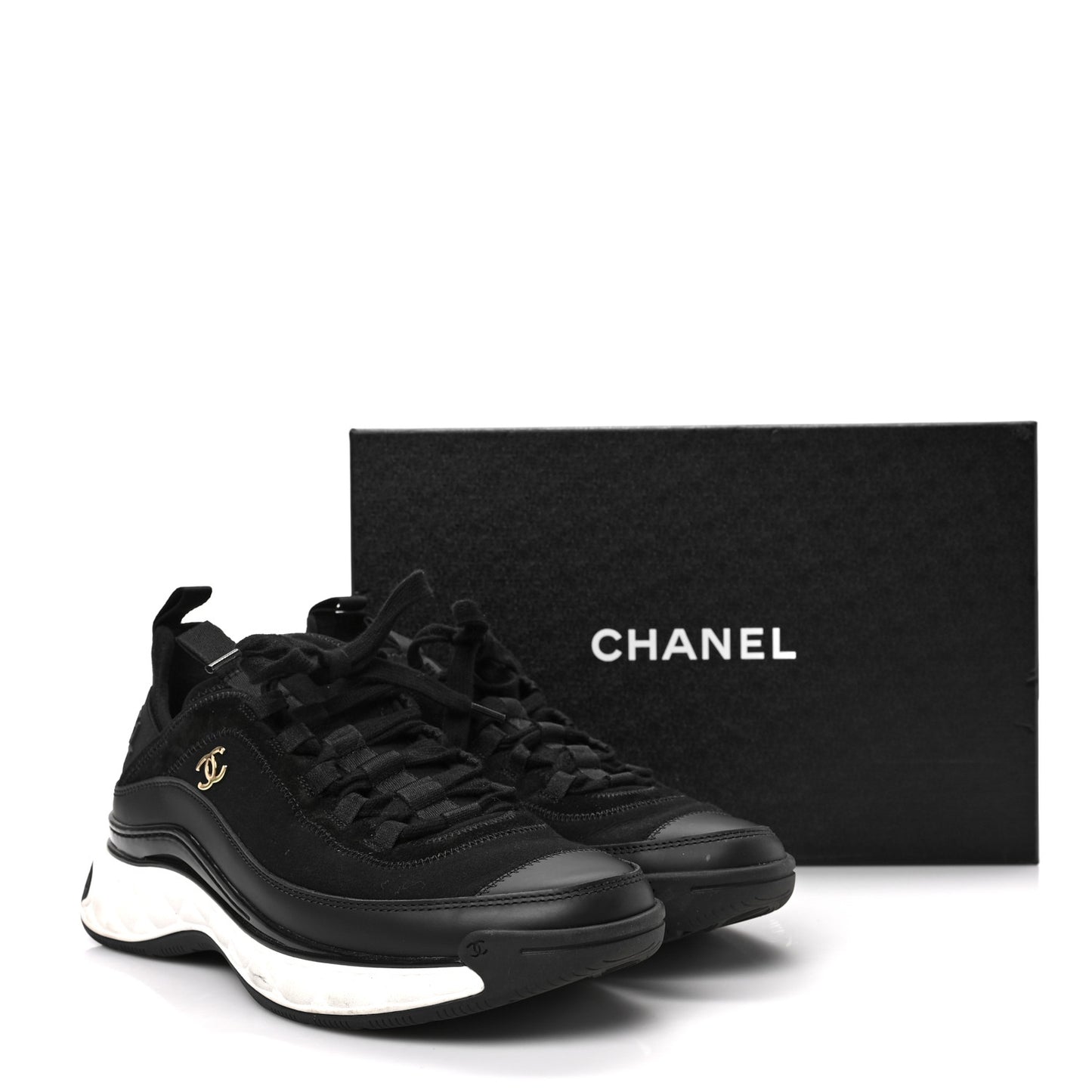 Velvet Calfskin Mixed Fibers CC Sneakers 39.5 Black